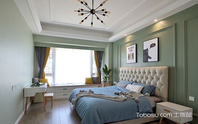 北欧式卧室装修效果图之墨绿色墙面
